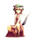  animal_ears brown_hair cat_ears cat_tail chen earrings hat jewelry multiple_tails short_hair simple_background smile solo sorano_eika tail touhou white_background 