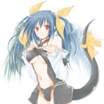  bad_id blue_hair bow breasts dizzy guilty_gear hair_bow hotaru_takana leather midriff navel red_eyes ribbon silver_berry tail tail_ribbon under_boob underboob wings 