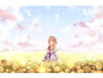  absurdres brown_hair clannad closed_eyes field flower furukawa_nagisa hair_ribbon highres hug okazaki_ushio ribbon shino_(eefy) sparkle 
