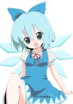  bad_id blue_eyes blue_hair cirno fang ica open_mouth sitting smile solo touhou wings 