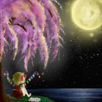  cherry_blossoms flandre_scarlet hat hat_removed headwear_removed highres moon night renge_(anello) renge_(artist) touhou 