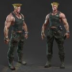  bandage bandages belt blonde_hair blood blue_eyes boots cameo camouflage comb commentary dog_tags dogtags guile male mike_kime muscle realistic street_fighter watch wristwatch 