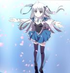  absolute_duo cherry_blossoms long_hair petals school_uniform screencap silver_hair thigh-highs violet_eyes yurie_sigtuna 