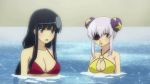  2girls animated animated_gif bikini black_hair blood ikaruga_(senran_kagura) lowres multiple_girls nosebleed pool screencap senran_kagura senran_kagura_(series) swimsuit what white_hair yagyuu_(senran_kagura) 