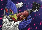  1boy absurdres beak boots falco_lombardi foreshortening furry highres jacket male_focus nintendo solo star_fox 