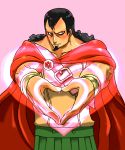  1boy black_hair boa_hancock cape heart kyros looking_at_viewer male_focus one_piece pteruges solo 
