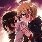  2boys blush child clouds eugeo jianmo_sl kirito male_focus multiple_boys outdoors parka sky sword_art_online yaoi 