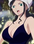 1girl black_hair blue_eyes breasts nico_robin one_piece open_mouth screencap standing stitched 