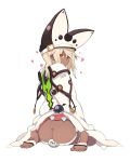  1girl absurdres ass barefoot blonde_hair dark_skin emura_(merararara) feet guilty_gear guilty_gear_xrd hat heart heart-shaped_pupils highres kneeling mk_(masatusaboten) ramlethal_valentine soles solo symbol-shaped_pupils toes yellow_eyes 