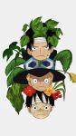  3boys bandage black_hair blonde_hair brothers family flower freckles goggles goggles_on_hat hat monkey_d_luffy multiple_boys one_piece plant portgas_d_ace sabo_(one_piece) scar siblings top_hat trafargar_low trio younger 