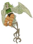  1girl camisole donquixote_pirates full_body green_hair harpy monet_(one_piece) monster_girl one_piece patterned_legwear simple_background solo striped striped_legwear wings 