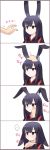  ... 1girl 4koma animal_ears bangs black_hair blunt_bangs brown_eyes bunny_girl comic ears_down ears_up expressionless eyebrows eyebrows_visible_through_hair hand_on_another&#039;s_cheek hand_on_another&#039;s_face hand_on_another&#039;s_head highres japanese_clothes jitome kimono long_hair motion_lines original petting rabbit_ears ryuusei_(ryuuseiseikou) shiny shiny_hair simple_background solo_focus translation_request 