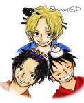  10s 2015 3boys black_hair blonde_hair brothers family freckles lowres monkey_d_luffy multiple_boys one_piece portgas_d_ace sabo_(one_piece) scar siblings smile trio 