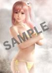  1girl beach bikini breasts covering covering_breasts dead_or_alive dead_or_alive_5 honoka_(doa) large_breasts official_art pink_hair swimsuit tecmo yellow_bikini 