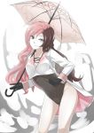  1girl female gloves heterochromia looking_at_viewer multicolored_hair neo_(rwby) no_panties rwby smile solo tagme umbrella 