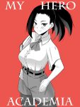  1girl ascot blush boku_no_hero_academia female kuzuaki looking_at_viewer md5_mismatch monochrome pantyhose ponytail shorts smile solo yaoyorozu_momo 