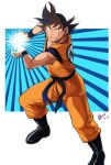  1boy boots brown_hair dated dragon_ball dragon_ball_z dragonball_z harumaki kamehameha male_focus outside_border short_hair solo son_gokuu 