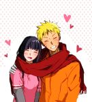  1boy 1girl arm_around_shoulder artist_request blonde_hair blush casual closed_eyes couple happy heart hime_cut hyuuga_hinata naruto naruto:_the_last purple_hair scarf shared_scarf smile spiky_hair uzumaki_naruto whiskers 