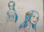  1girl blue_hair cape earrings highres jewelry nefertari_vivi one_piece ponytail princess scan shirt smile t-shirt tears 