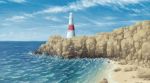  beach clouds landscape lighthouse no_humans ocean pogox rock scenery sky water waves 