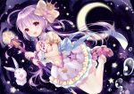  absurdres bow crown dress highres long_hair moon original pink_eyes purple_hair staff star wasabi_(sekai) wristwear 