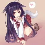  1girl heart long_hair looking_at_viewer purple_hair red_eyes saru school_uniform simple_background spoken_heart tail 