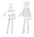  1girl absurdres blonde_hair bra breasts bustier chaps character_request character_sheet choker collar commentary_request cowboy_hat female full_body fur_trim garter_belt garter_straps gloves hat highres lingerie long_hair looking_at_viewer midriff nagisa_kurousagi navel original pale_color panties pasties red_eyes simple_background small_breasts solo thigh-highs underwear white_background 