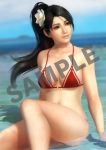  1girl 3d black_hair breasts brown_eyes cleavage dead_or_alive dead_or_alive_5 long_hair momiji_(ninja_gaiden) ninja_gaiden ninja_gaiden:_dragon_sword official_art solo swimsuit under_boob 