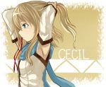  1girl arms_up blonde_hair blue_eyes blue_scarf closed_mouth detached_sleeves female judo_fuu long_hair mouth_hold original ponytail scarf solo straight_hair 
