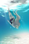  bare_legs barefoot blonde_hair bubble freediving green_eyes highres long_hair ocean original school_uniform swimming underwater zanshomimai 