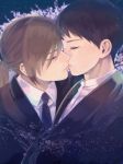  2boys child closed_eyes kiss male_focus multiple_boys necktie original ponytail tmku yaoi 