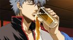  1boy alcohol animated animated_gif beer gintama male_focus sakata_gintoki solo 