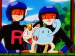  1boy 1girl animated animated_gif kojirou_(pokemon) meowth musashi_(pokemon) pokemon pokemon_(anime) team_rocket 