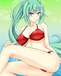  1girl absurdres ass blush breasts choujigen_game_neptune cleavage erect_nipples green_hair green_heart highres large_breasts long_hair looking_at_viewer neptune_(series) ponytail smile solo swimsuit symbol-shaped_pupils tatsuya_ishikawa vert very_long_hair violet_eyes 