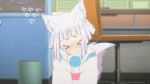  &gt;_&lt; :&lt; animal_ears animated animated_gif blush child closed_eyes kon_(tokyo_ravens) lowres screencap tail tail_wagging tokyo_ravens white_hair 