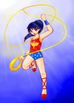  1girl amazon ankle_lace-up black_hair cross-laced_footwear dc_comics donna_troy eagle_(symbol) lasso red_shoes shoes solo star star_print wonder_girl wonder_woman_(series) 