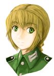  1girl braid epaulettes eyebrows germany green_eyes highres light_smile long_hair looking_at_viewer machiesu military military_uniform original portrait simple_background single_braid soldier solo uniform white_background world_war_ii 