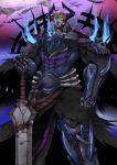  1boy abs armor fate/grand_order fate_(series) glowing glowing_eyes highres horns king_hassan_(fate/grand_order) kiramashi_(satsujinki) mask skull skull_mask solo sword weapon 