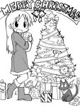 cat child christmas christmas_tree monochrome nichijou professor_shinonome sakamoto_(nichijou) zubatto 
