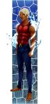  1boy aqua_lad barefoot blonde_hair dark_skin dc_comics hairlocs kaldur&#039;ahm male_focus shida sleeveless solo tattoo young_justice:_invasion 