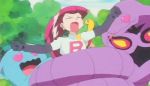  1girl animated animated_gif arbok musashi_(pokemon) pokemon pokemon_(anime) shuckle team_rocket wobbuffet 