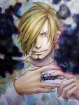  1boy blonde_hair hair_over_one_eye indigoissy jewelry looking_at_viewer male_focus one_piece sanji solo 
