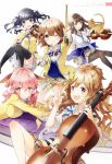  aihara_chika animal_ears black_hair brown_eyes enoshima_noriko everyone hair_ornament hairpin happy highres komori_quintet koyori_okumura long_hair musical_instrument pink_hair short_hair tamao_ijuuin tiv uehara_sumire yellow_eyes 