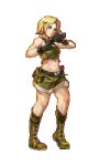  1girl belt blonde_hair boots combat_boots gloves green_eyes gun lowres metal_slug military nathalie_neo official_art short_hair snk thick_thighs thighs weapon 