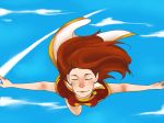  1girl cape closed_eyes dc_comics flying mary_batson redhead shazam smile solo 