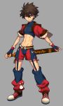  1boy boots child grey_background lvlv male_focus navel original shorts simple_background solo standing sword weapon 