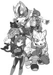  1girl 5boys belt bodysuit eyepatch falco_lombardi fingerless_gloves flower fox_mccloud furry gloves headset jacket jewelry krystal leon_powalski monochrome multiple_boys nintendo panther_caroso rose scar scarf short_hair simple_background smile spikes star_fox tail weapon wolf_o&#039;donnell 