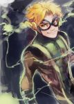  1boy blonde_hair bodysuit dc_comics flash_(series) goggles inertia lightning male_focus mask smirk solo tetsu_(teppei) 