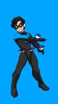  1boy batman_(series) black_hair bodysuit crossover dc_comics dick_grayson domino_mask full_body male_focus mask nightwing poke_ball pokemon simple_background sketch smile solo 