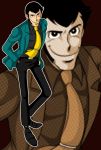  1boy arsene_lupin_iii artist_request black_hair formal hands_in_pockets lupin_iii male_focus smile solo suit zoom_layer 